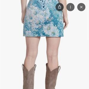 Steve Madden Floral Lace-Up Mini Skirt - Blue and White